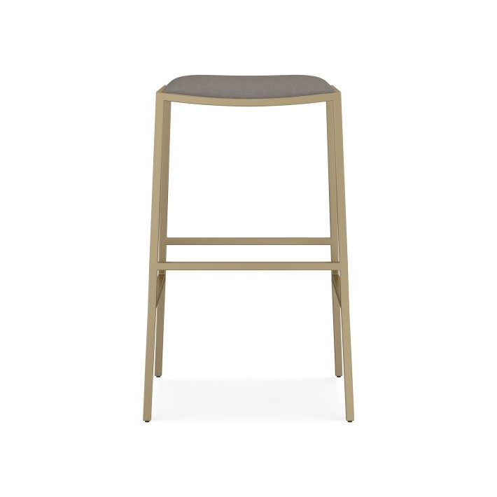 Dessau Backless Bar Stool, Signature Velvet, Grey Cloud, Antique Brass | Williams-Sonoma