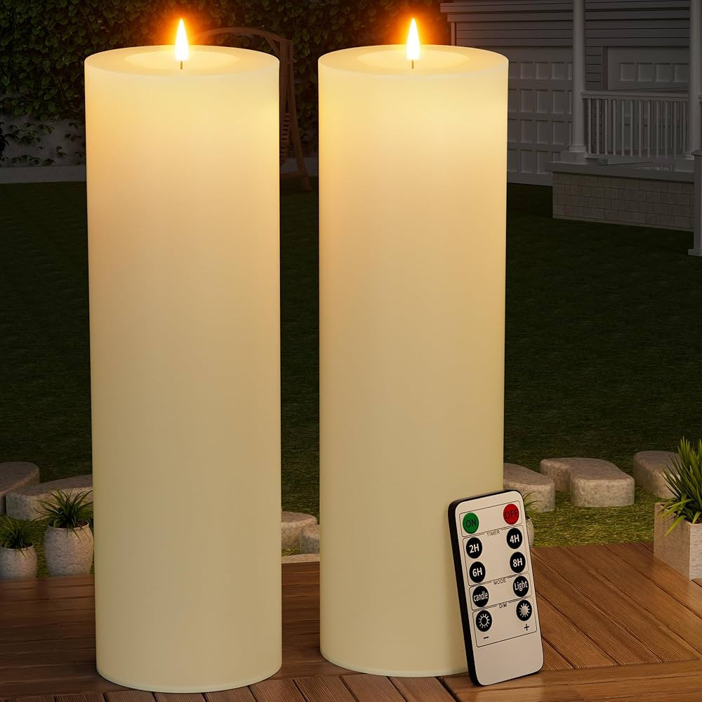14" x 4" Large Outdoor Candles with Timer Waterproof Flickering LED Flameless Candles Battery Ope... | Amazon (US)