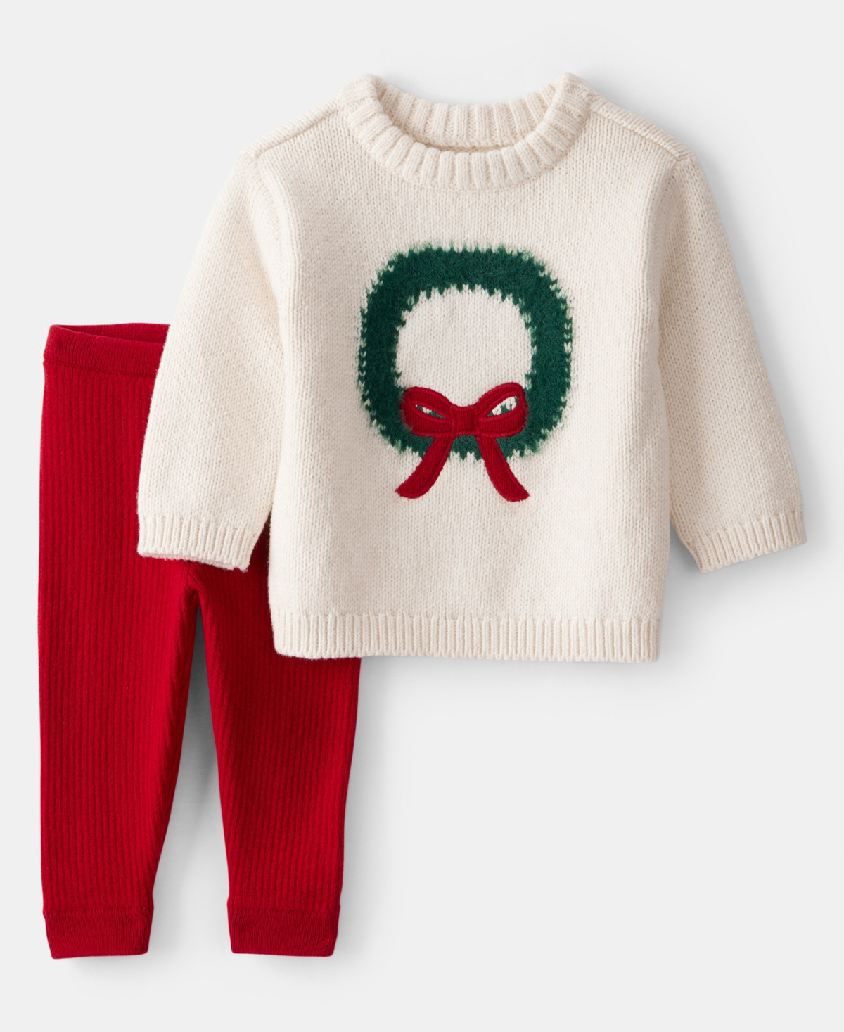 Carter's Baby Girls Long Sleeve Sweater and Pants, 2-Piece Set - Ivory, Red | Macy's