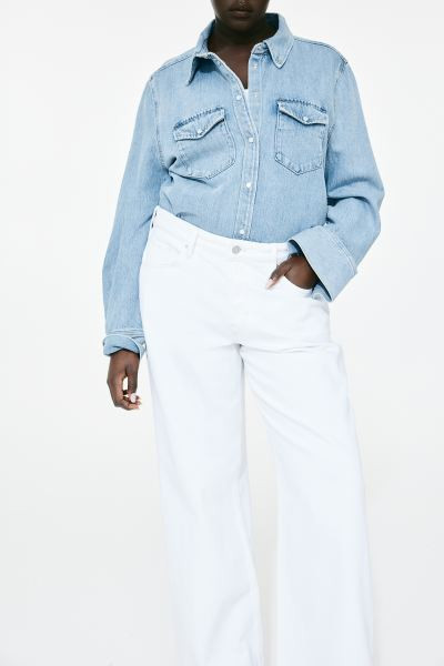 Curvy Fit Baggy Low Jeans - Low waist - Long - White - Ladies | H&M US | H&M (US + CA)