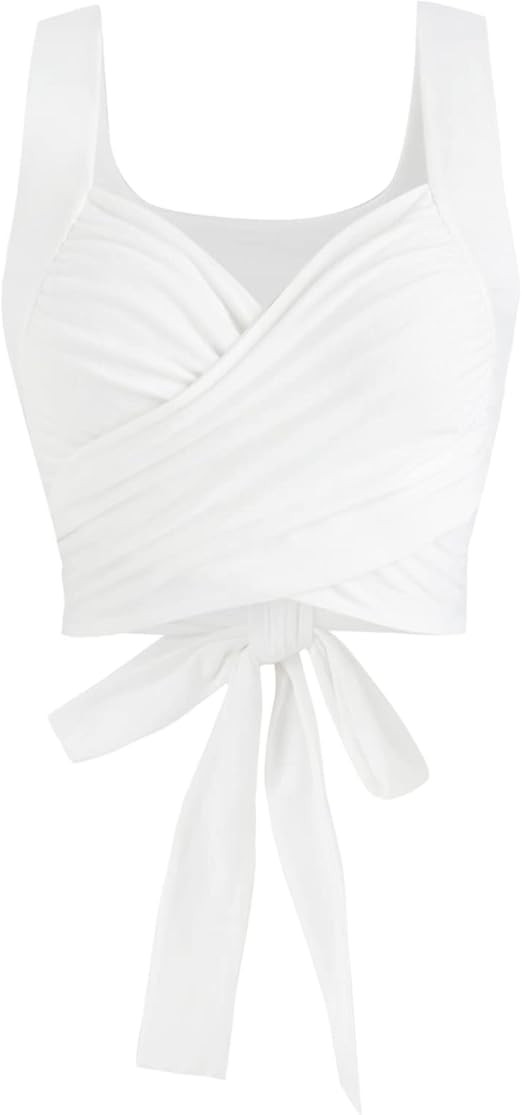 ZAFUL Women's Off Shoulder Sexy Crop Top Criss Cross Wrap Tee T-Shirt Ribbed Short Sleeve Cropped... | Amazon (US)