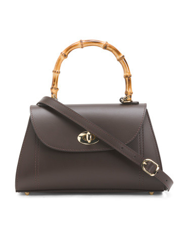 Made In Italy Leather Turn Lock Satchel | TJ Maxx