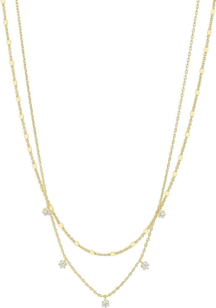 PAVOI 14K Gold Plated Dainty Layering Necklaces for Women | Snake Chain, Curb Link, Paperclip Layere | Amazon (US)