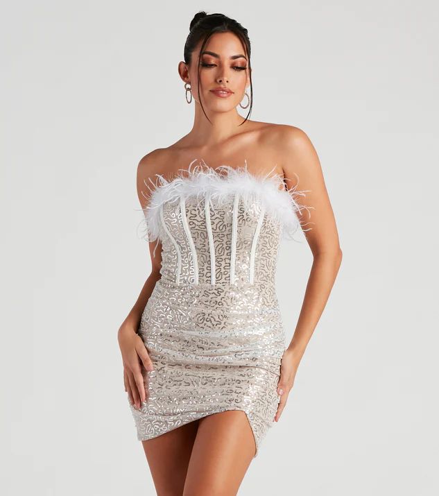 Shining Impression Sequin Marabou Dress | Windsor Stores