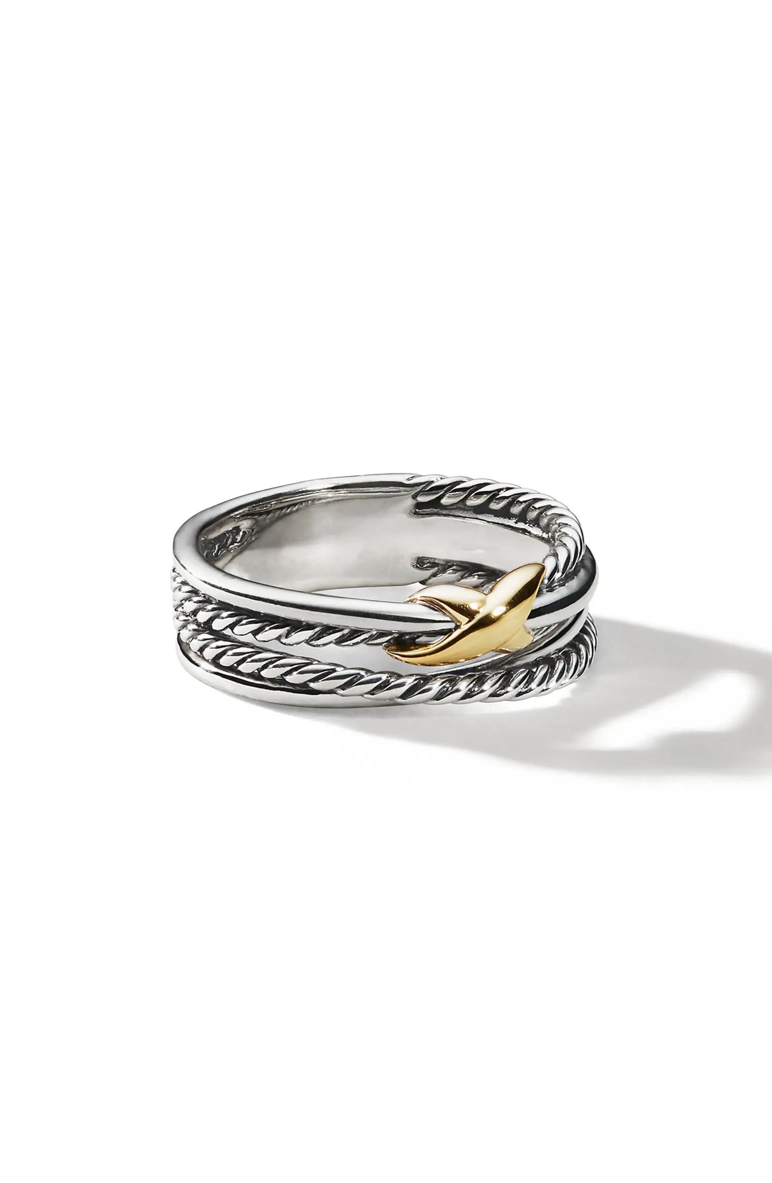 X Crossover Band Ring in Sterling Silver with 18K Yellow Gold, 6mm | Nordstrom