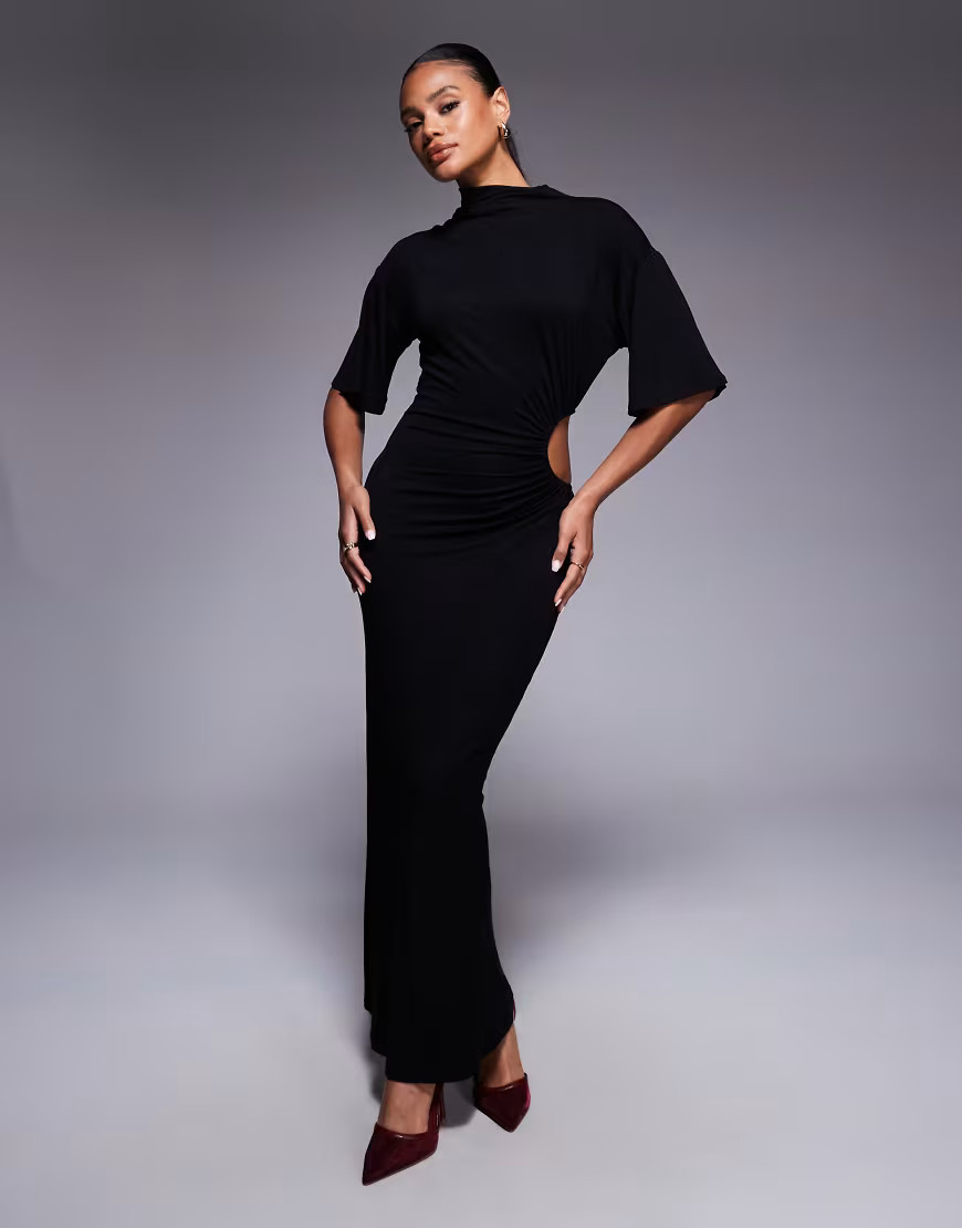 ASOS DESIGN high neck cut out side maxi dress in black | ASOS (Global)