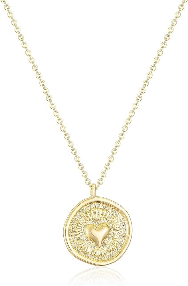 Heart Necklace Gold Love Drop Beaded Solid Pendant Dainty Chain 14K Gold Plated Minimalist Simple... | Amazon (US)