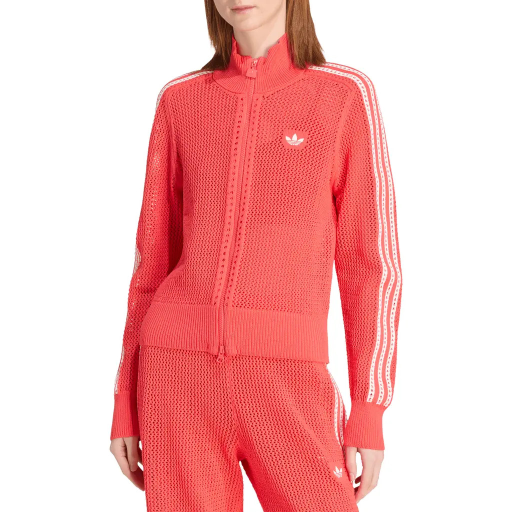 adidas Originals Open Knit Track Jacket in Semi Lucid Red at Nordstrom, Size X-Small | Nordstrom