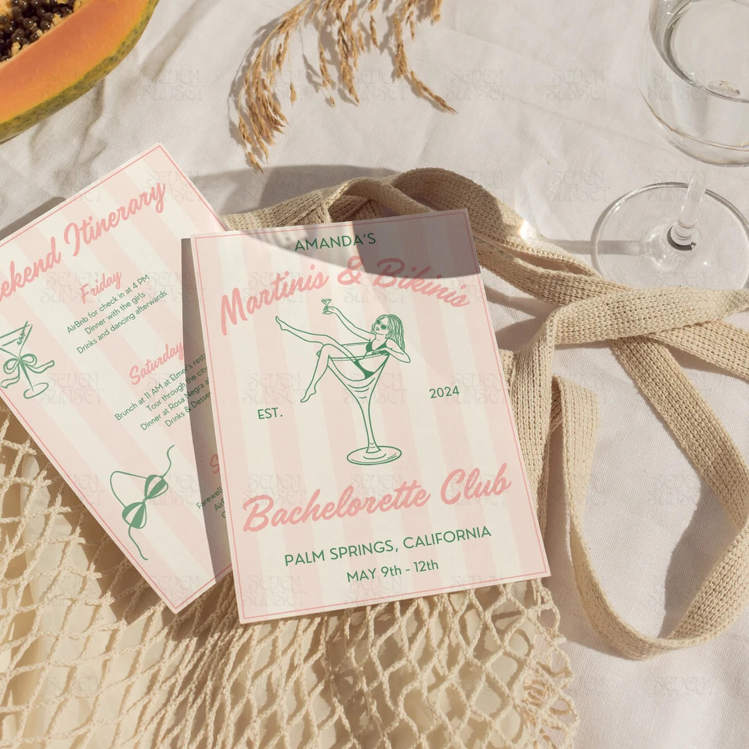 Martinis And Bikinis Bachelorette Invitation Tinis & Bikinis Itinerary Handwritten Hen Party Invi... | Etsy (US)