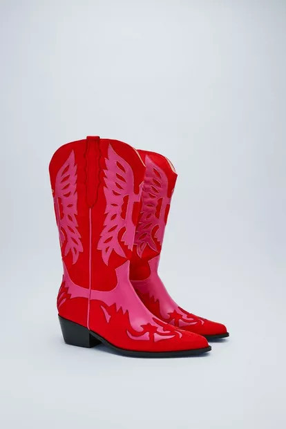 Faux Leather & Suede Contrast Western Boot | Nasty Gal (US)