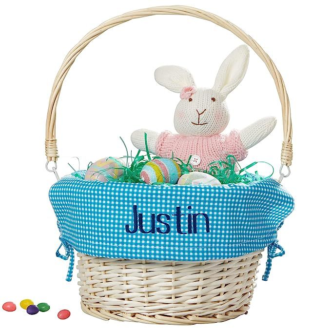 Personalization Universe Personalized Willow Easter Basket with Folding Handle- Teal Check | Amazon (US)