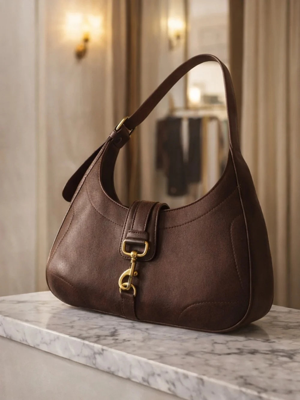 Chic Brown Shoulder Bag | Quiet Luxury Aesthetic | Gold Hardware | | Poshmark