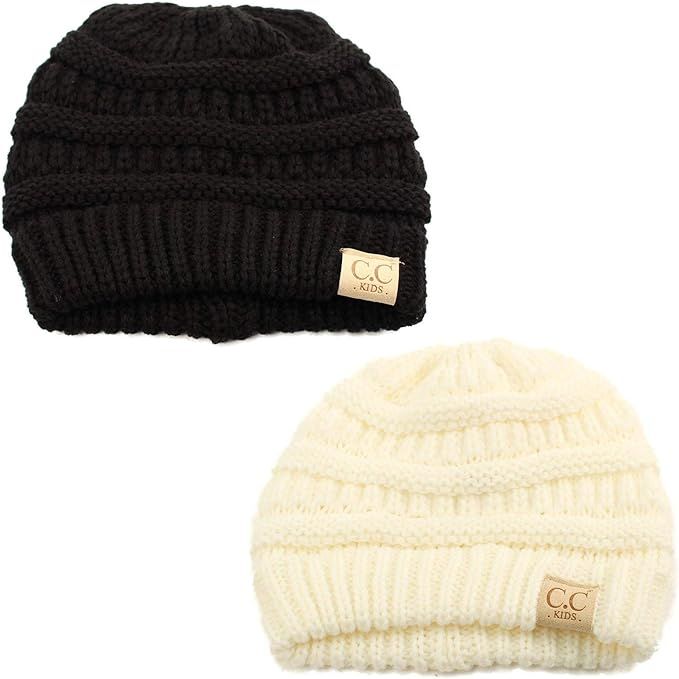 Kids Ages 2-7 Warm Chunky Thick Stretchy Knit Slouch Beanie Skull Hat | Amazon (US)