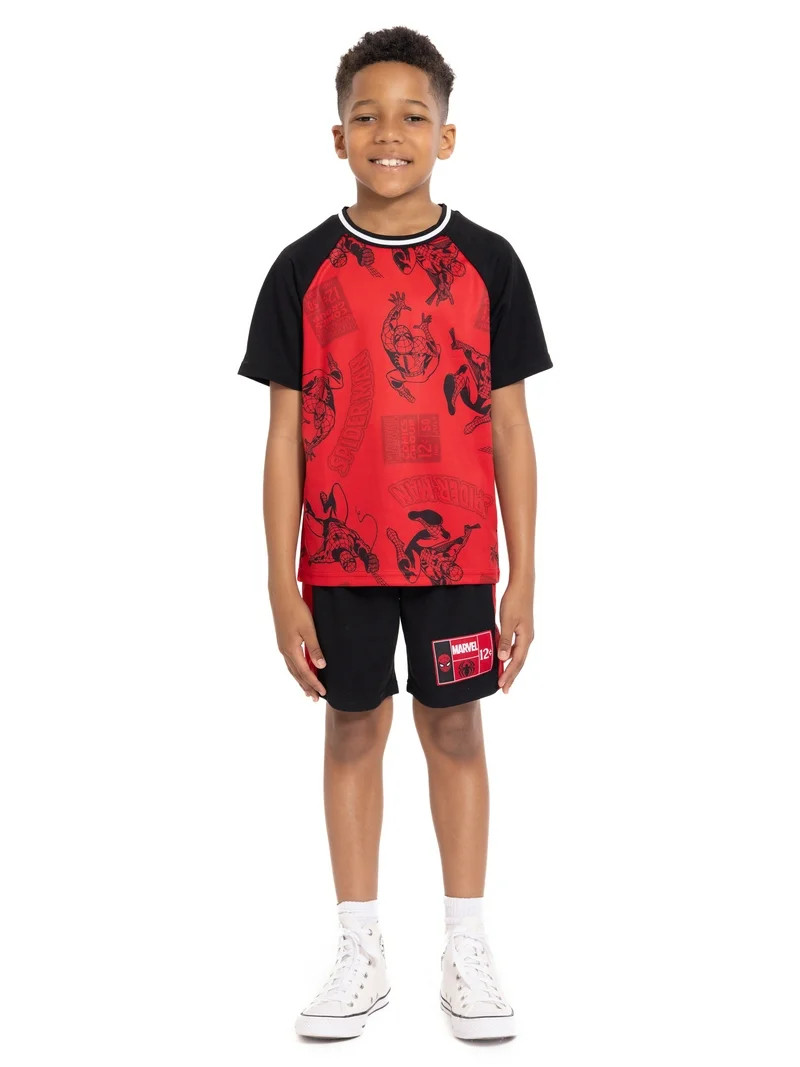 Spider-Man Boys Active Printed Short Sleeve Tee and Matching Shorts, 2-Piece Set, Sizes 4-16 | Walmart (US)