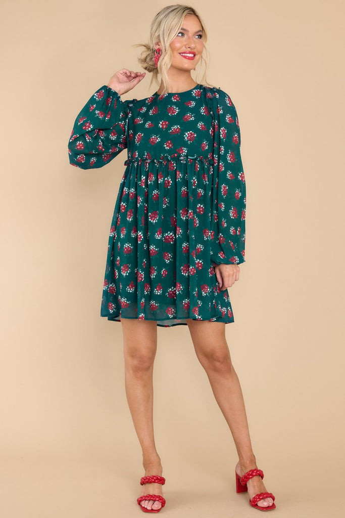 Sweet Mood Dark Emerald Floral Print Dress | Red Dress 