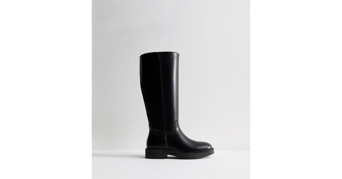 Black Faux Leather Knee High Riding Boots | New Look | New Look (UK)