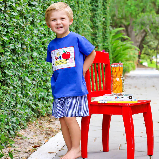 Royal Blue Gingham Notebook Short Set | Classic Whimsy