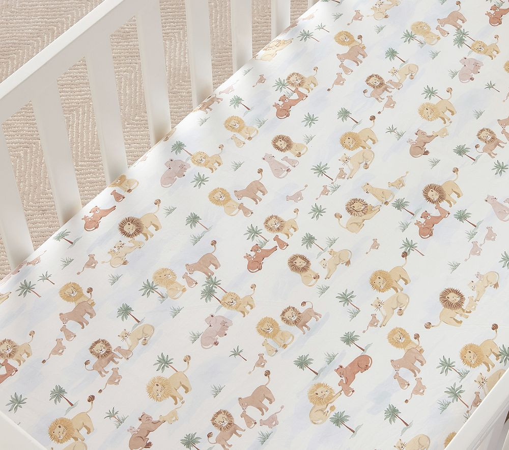 Lion Family Organic Crib Fitted Sheet | Pottery Barn Kids
