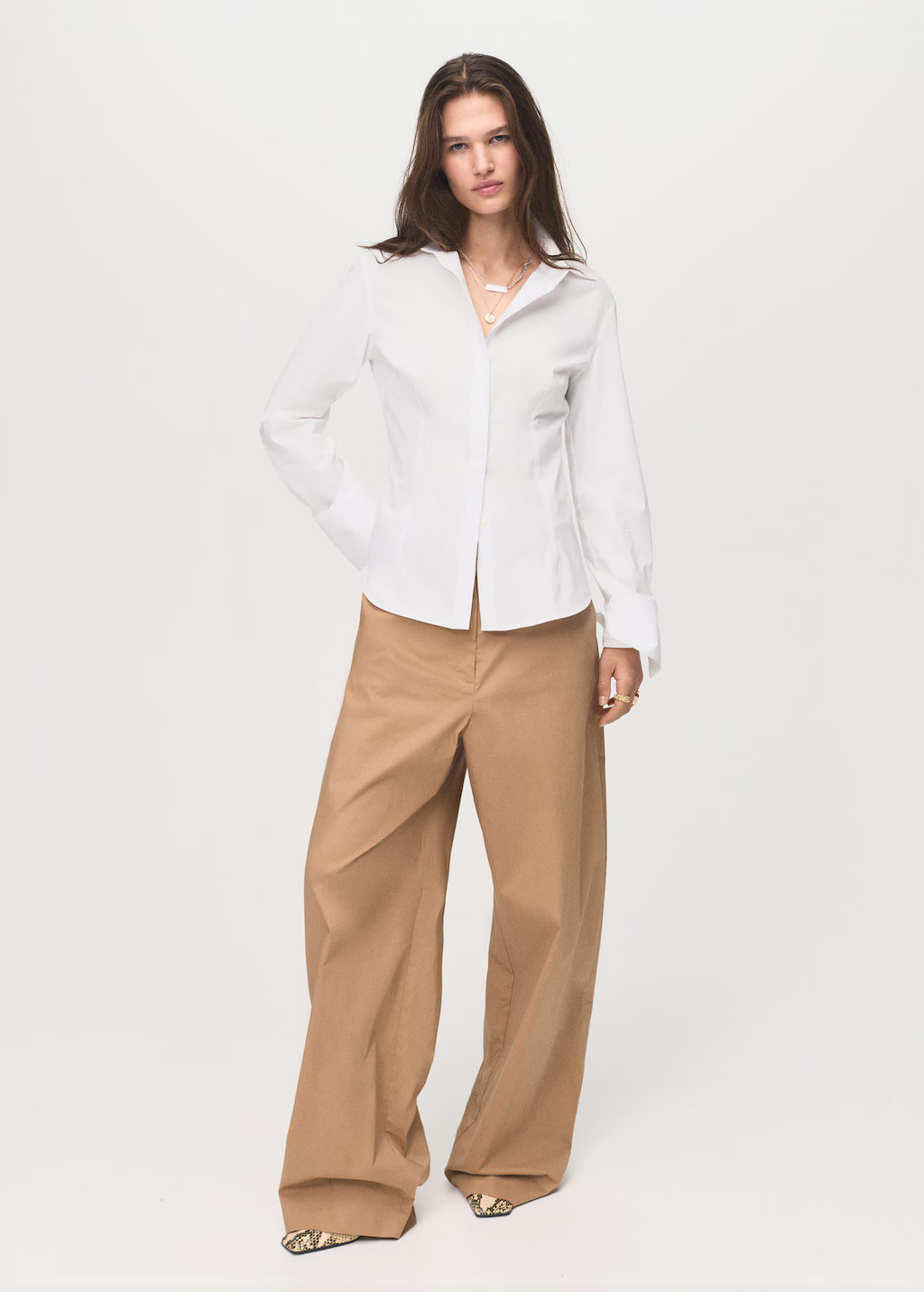 Slim-fit poplin shirt white - Woman - 4 - MANGO | Mango (US/MX/AU)
