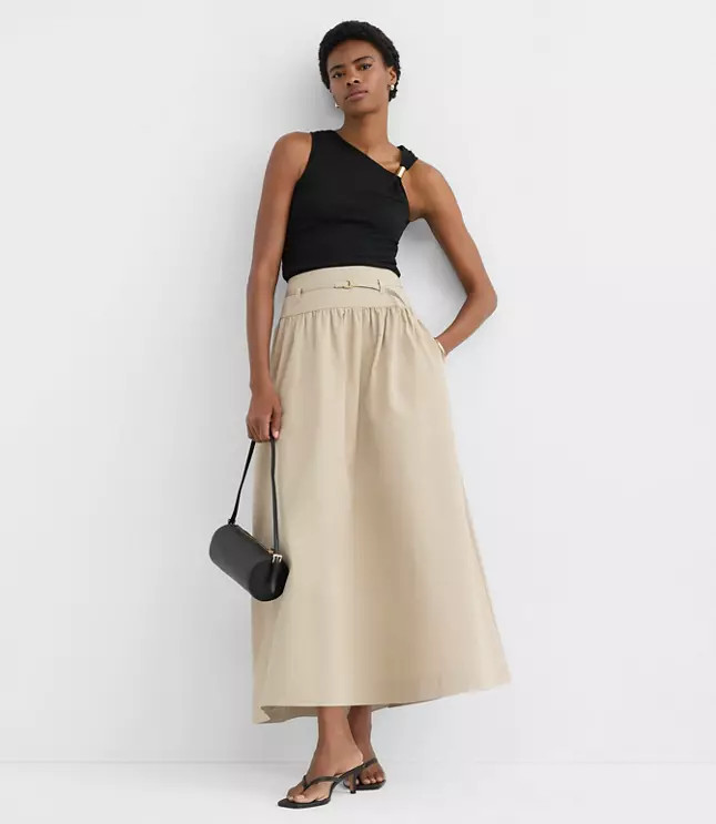 Twill Belted Maxi Pocket Skirt | LOFT
