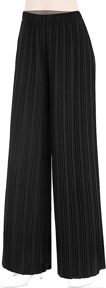 Made by Johnny Women's Pleated Wide Leg Palazzo Pants with Drawstring | Amazon (US)
