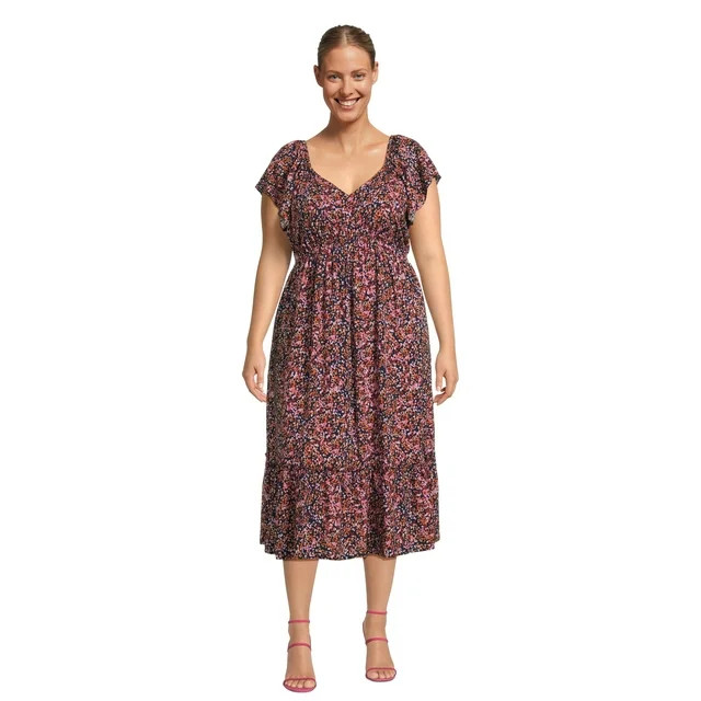 Terra & Sky Women's Plus Size Flutter Sleeve Midi Dress | Walmart (US)