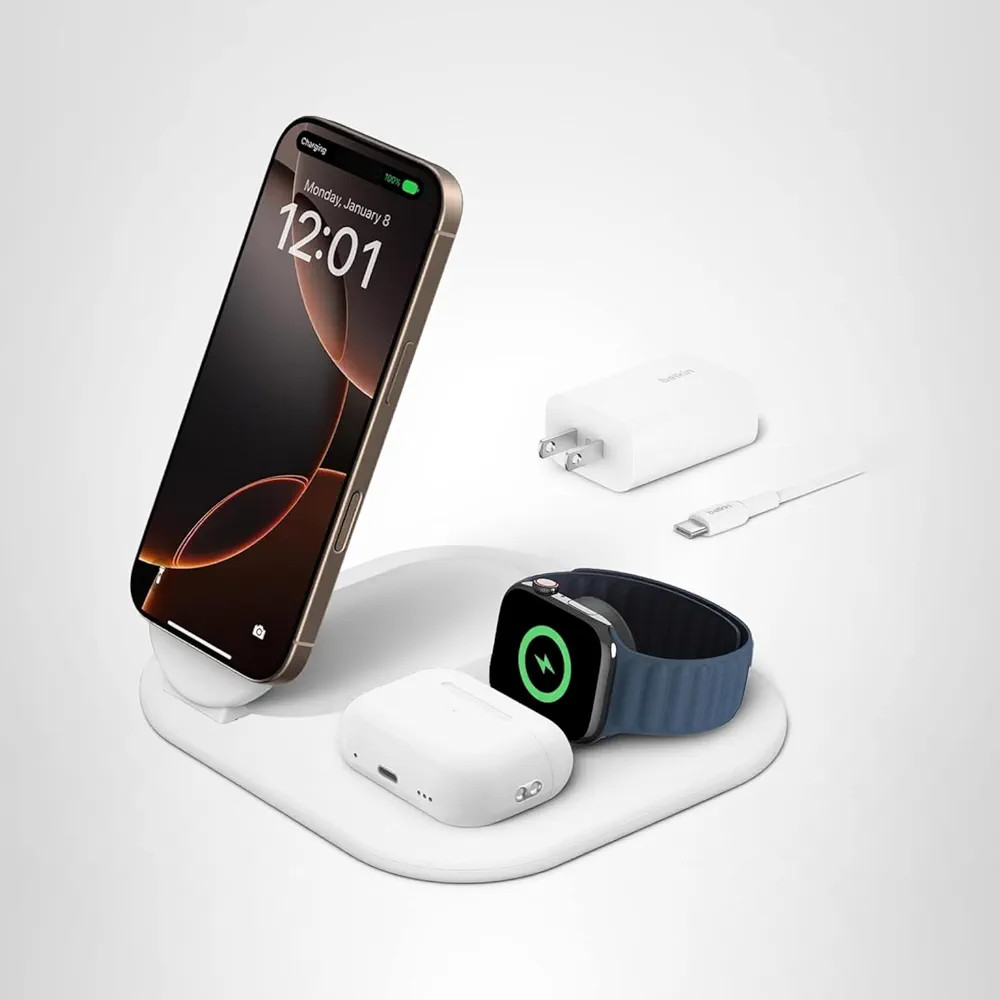 Belkin 3-in-1 MagSafe-Compatible iPhone Charger 15W, Foldable Magnetic Qi2-Certified Wireless Cha... | Amazon (US)