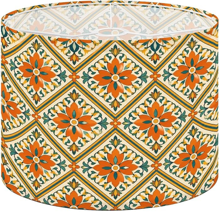 Drum Lamp Shade Geometric Floral Tile Bold Orange Teal Blue Colors Lampshade for Table Lamps Floo... | Amazon (US)
