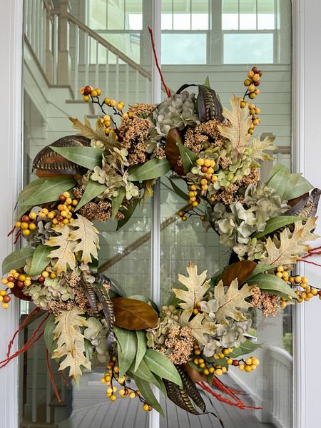 This gorgeous Italian oak fall wreath is perfect for fall! #ad This @frontgate wreath features lifelike greenery and blooms in the most beautiful fall colors. It adds the perfect, welcoming autumn touch to our front door! Also linking a few other favorite finds that are perfect for updating your front door and porch for fall! #frontgate #ltkhome #ltkseasonal #ltksalealert #ltkstyletip 

#LTKhome #LTKSeasonal #LTKsalealert