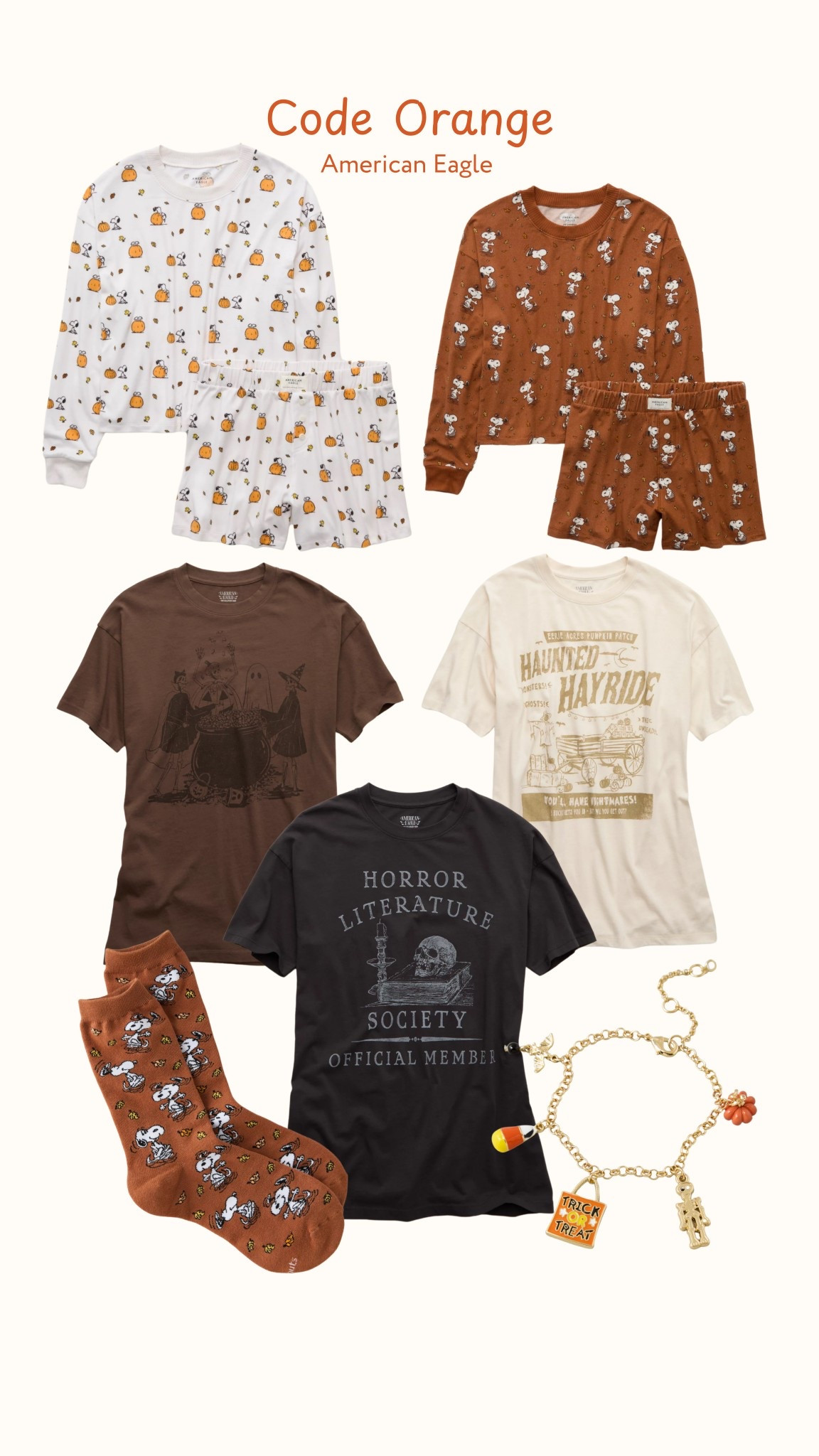 We have a CODE ORANGE at American Eagle 🎃🧡👻 the snoopy pjs are officially here along with some super cute early Halloween shirt releases!

#LTKSeasonal #LTKFindsUnder50 #LTKStyleTip