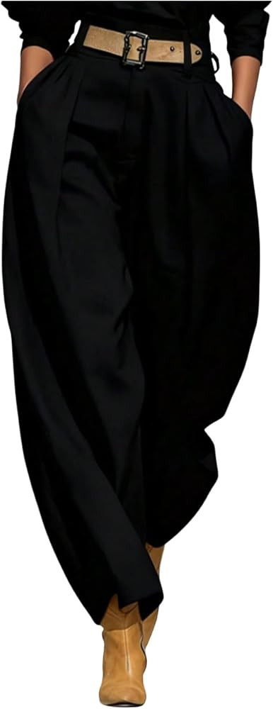 SweatyRocks Women's Barrel Pants Pleated High Waisted Casual Work Trousers | Amazon (US)