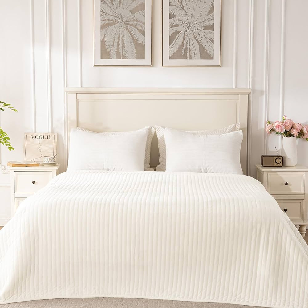 Velvet Quilt Set Queen Size, Soft Quilted Bedding Set, 2 Matching Pillow Shams, Lightweight Bed C... | Amazon (US)