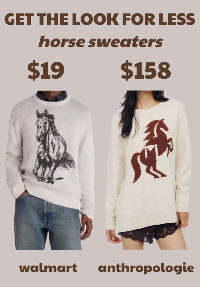 don't forget to look at the walmart men's department! this horse sweater reminds me of this anthropologie sweater, but it's under $20.
..................
fall sweater fall fashion fall outfit winter sweater oversized sweater men's sweater anthropologie new arrivals horse dress horse squirt equestrian fashion equestrian style horse earrings horse cup horse glass walmart fashion walmart finds anthropologie fashion anthropologie finds plus size sweater under $20 soft sweater graphic sweater horse sweaters fall trends  

 #LTKxWalmart #LTKPlusSize #LTKMens