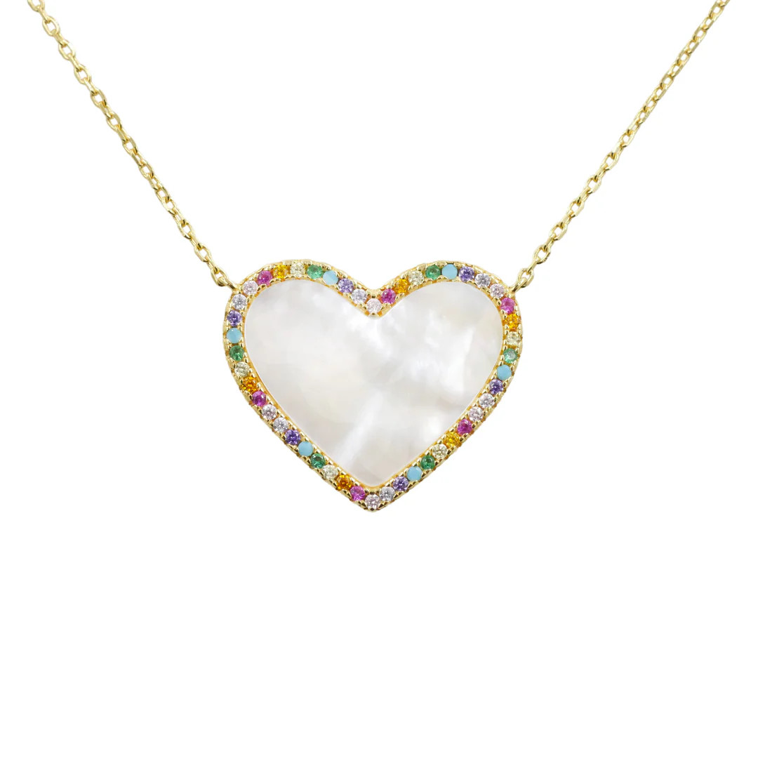 Mother of Pearl Heart Necklace with Rainbow Pave | Amanda Deer Jewelry