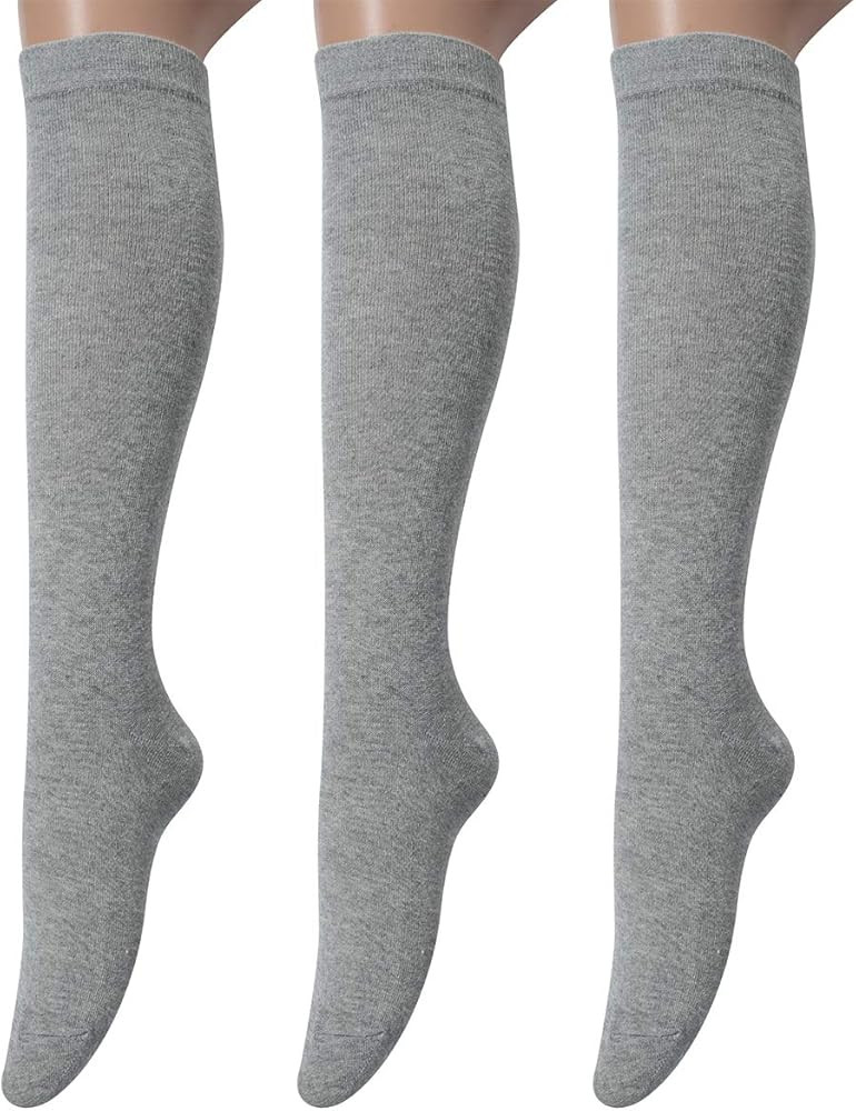 Leotruny 3 Pairs Women's Cotton Opaque Knee High Socks | Amazon (US)
