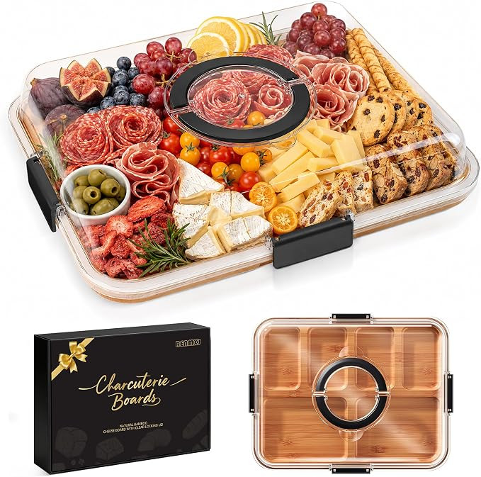 Charcuterie Board with Clear Lid, Travel Portable Cheese Board Charcuterie Boxes Cutting Boards f... | Amazon (US)