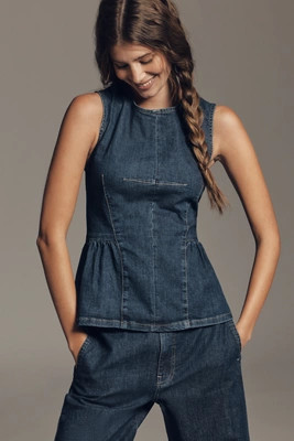 Maeve Denim Peplum Sleeveless Top | Anthropologie (US)