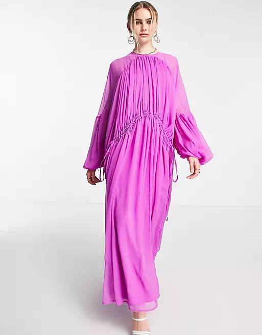 ASOS EDITION gathered neck midi dress in purple | ASOS (Global)