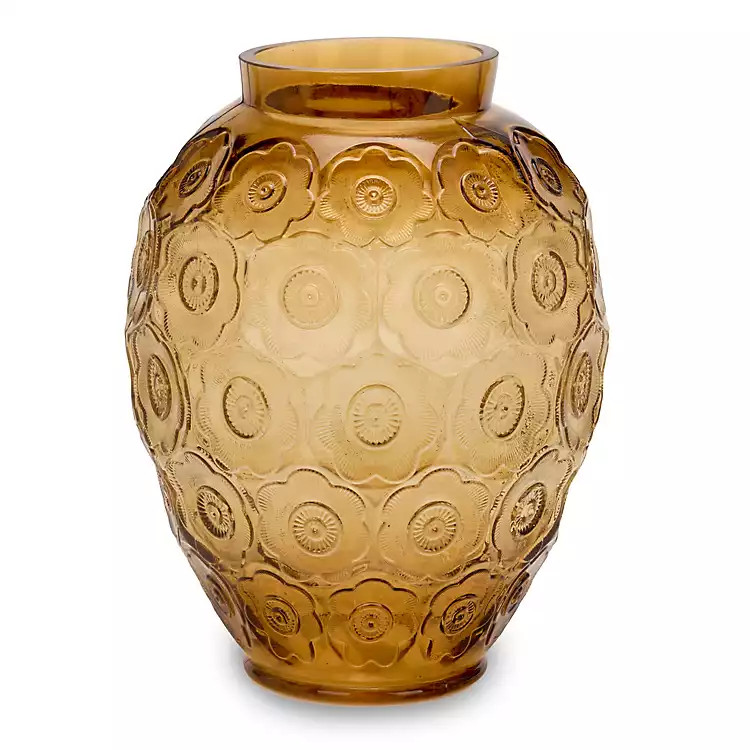 New! Amber Embossed Floral Glass Vase | Kirklands