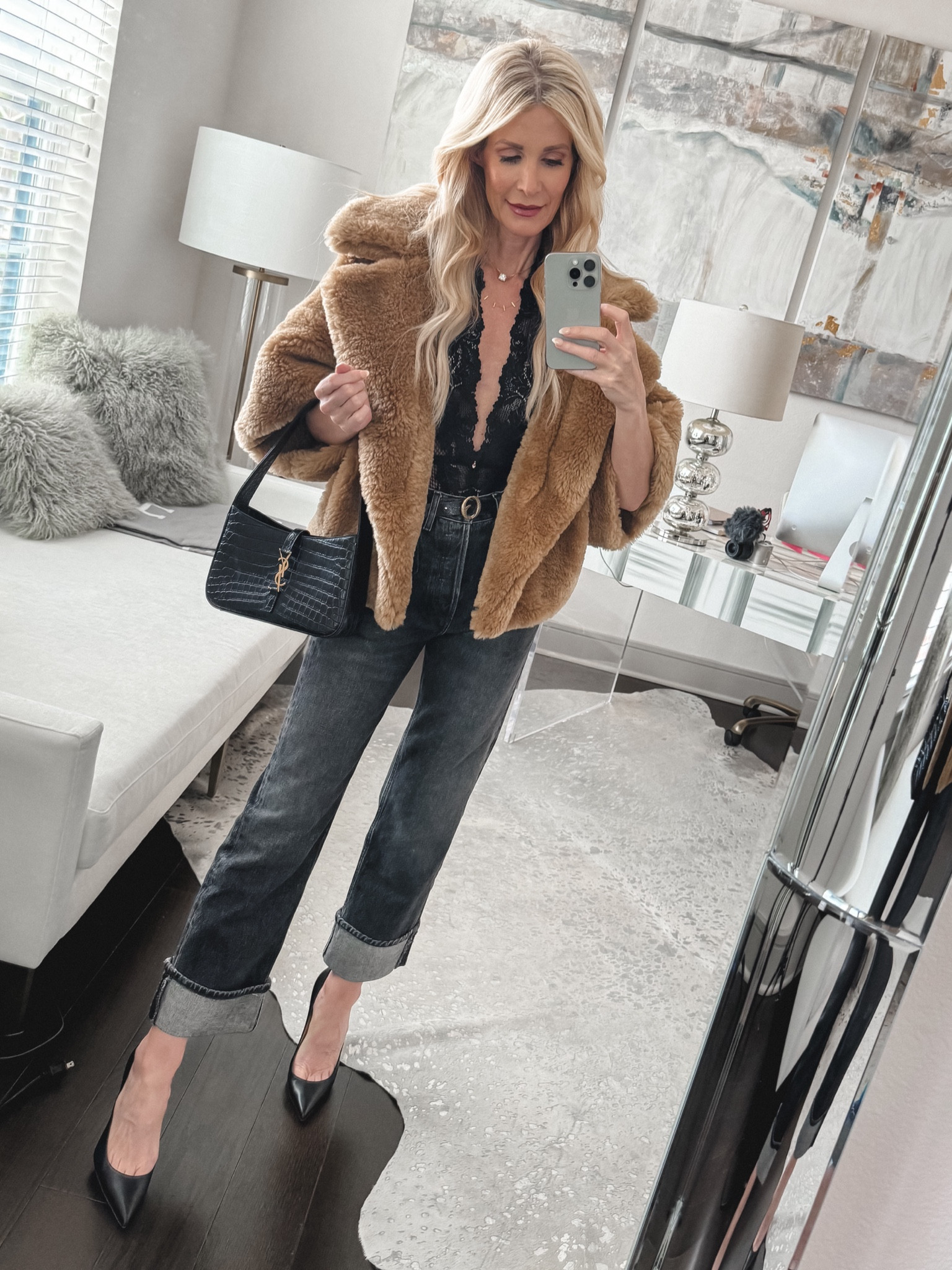 Feeling a little edgy and a little sexy today thanks to @@lemystere!  Their bras and bodysuits are the not only beautiful but they fit really well too!  And remember lingerie is not only for the bedroom. I love wearing lace bodysuits underneath jackets for a tastefully sexy combo perfect for a date night or fun GNO!  Comment LINKS to shop my look.  #ad #lemystere



#LTKover40 #LTKHoliday #LTKstyletip