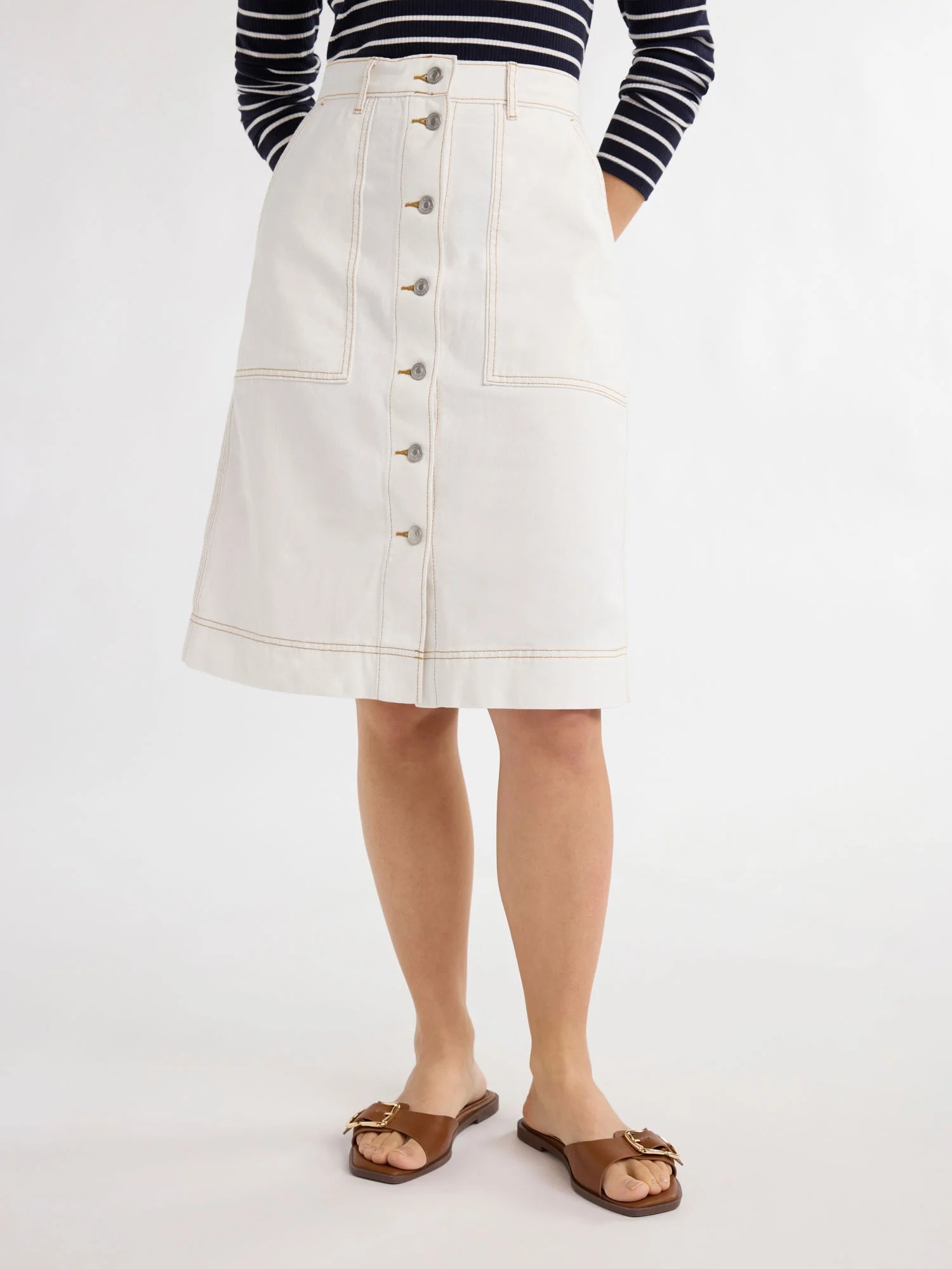 Free Assembly Women’s Cotton Button Front High Rise Skirt, Sizes 0-18 | Walmart (US)