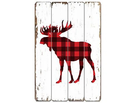 Reindeer in Buffalo Plaid Wooden Sign Wall Décor | Wayfair North America