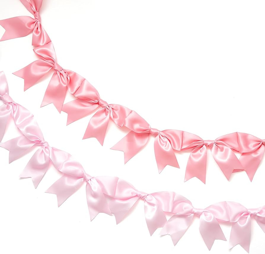 Dilunave 2 Pcs 6.56 ft Pink Bow Decorations, Pink Satin Bow Garland, Coquette Birthday Decoration... | Amazon (US)
