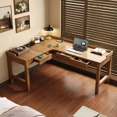 Light chestnut color L-Shaped Solid Wood Writing desk | Wayfair North America