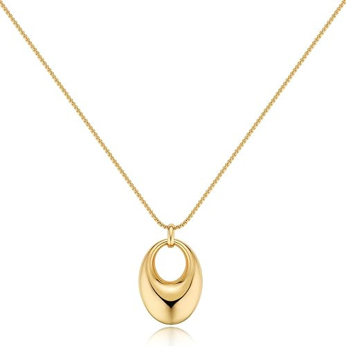 COBI 925 Silver Plated Bean Necklaces for Women, 18K Gold Tone Finished Oval Pendant Necklace,Wat... | Amazon (US)