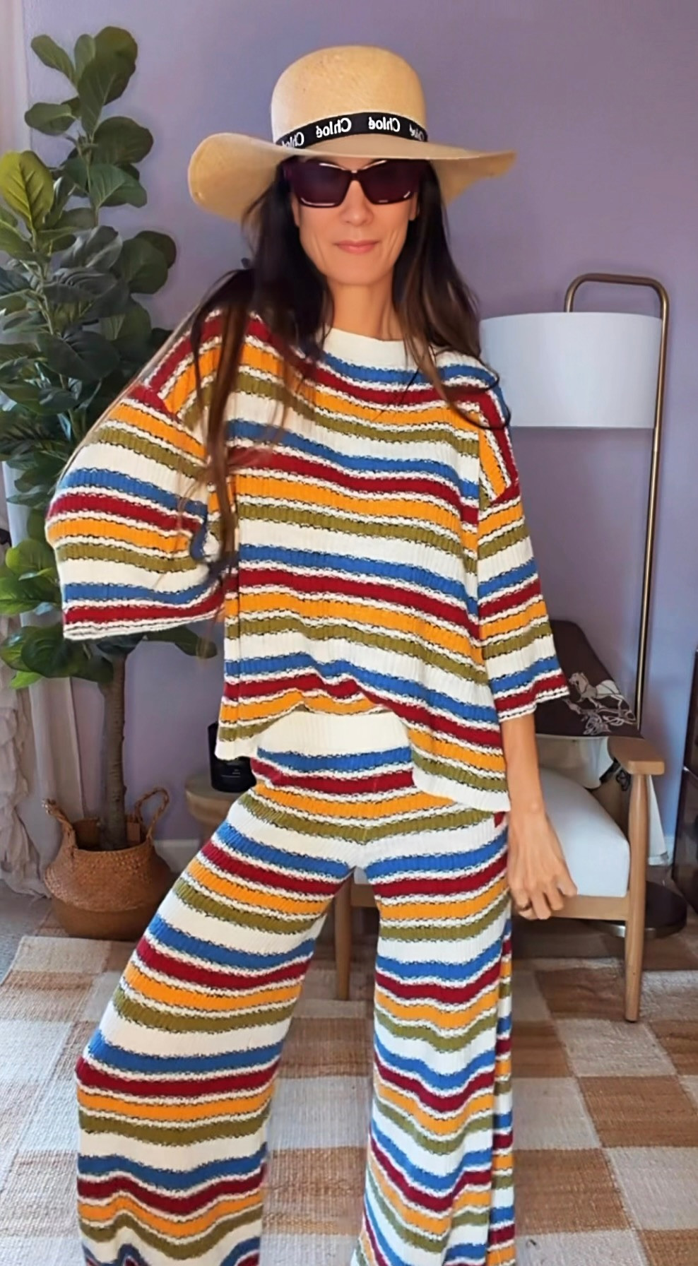 If a beach vacation and a margarita had a dress code... this would be it. 🍹☀️ I couldn't resist this colorful striped knit set. It's comfy, fun, and gives effortless resort vibes without trying too hard. Throw on a big hat, oversized sunnies, and a cute raffia bag and suddenly I'm mentally checked into a beachfront cabana somewhere. Proof that getting dressed can be equal parts comfortable and chic. 💙❤️💛 

 #NicoleColeeStyle #ResortStyle #VacationOutfit #SummerStyle #MatchingSet #LTKdayinmylife #LTKgrwm #LTKootd