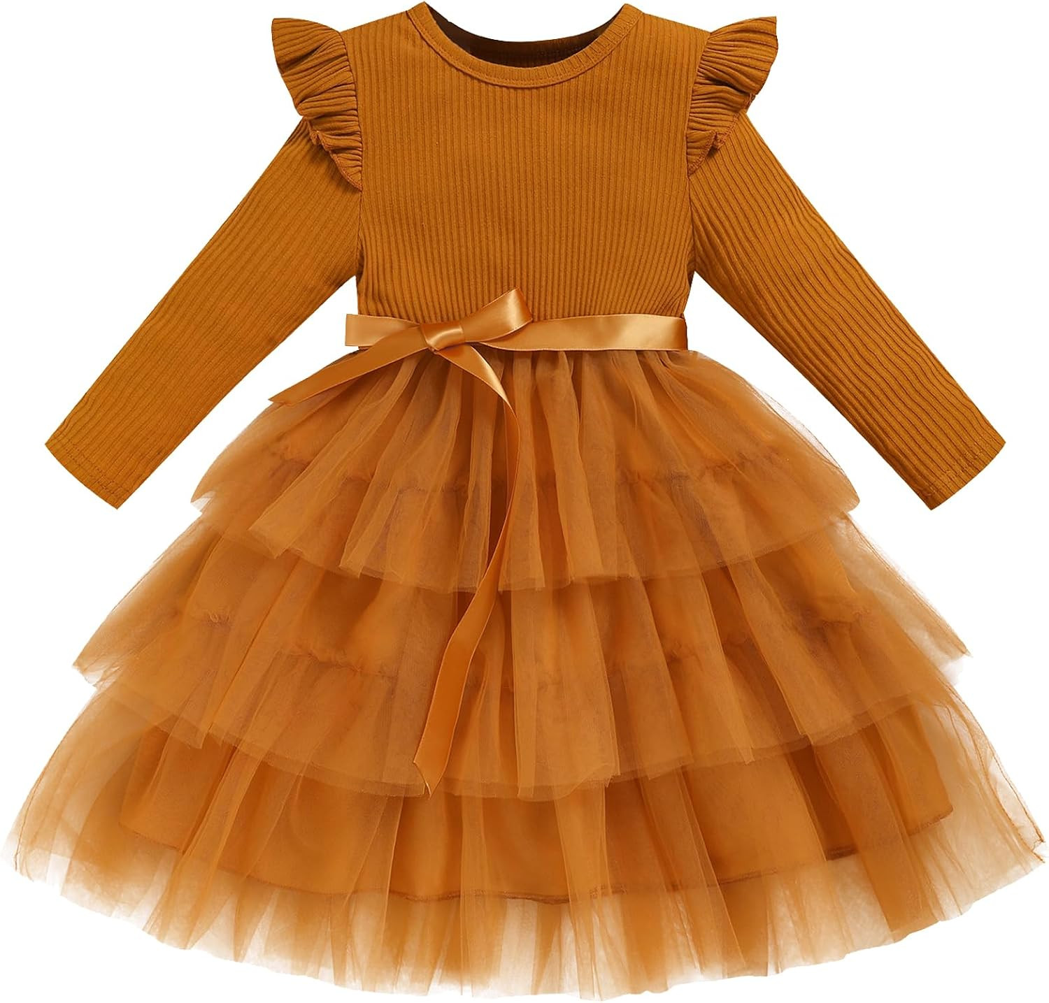 Toddler Dress Girls Ruffle Long Sleeve Layered Tulle Dress Fall Spring Fashion Party Dresses 2-6Y | Amazon (US)