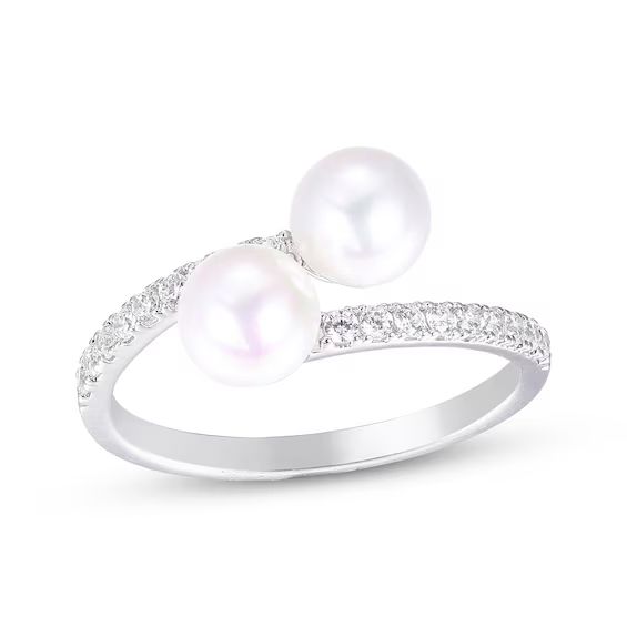 Cultured Pearl & White Lab-Created Sapphire Bypass Ring Sterling Silver | Kay Jewelers