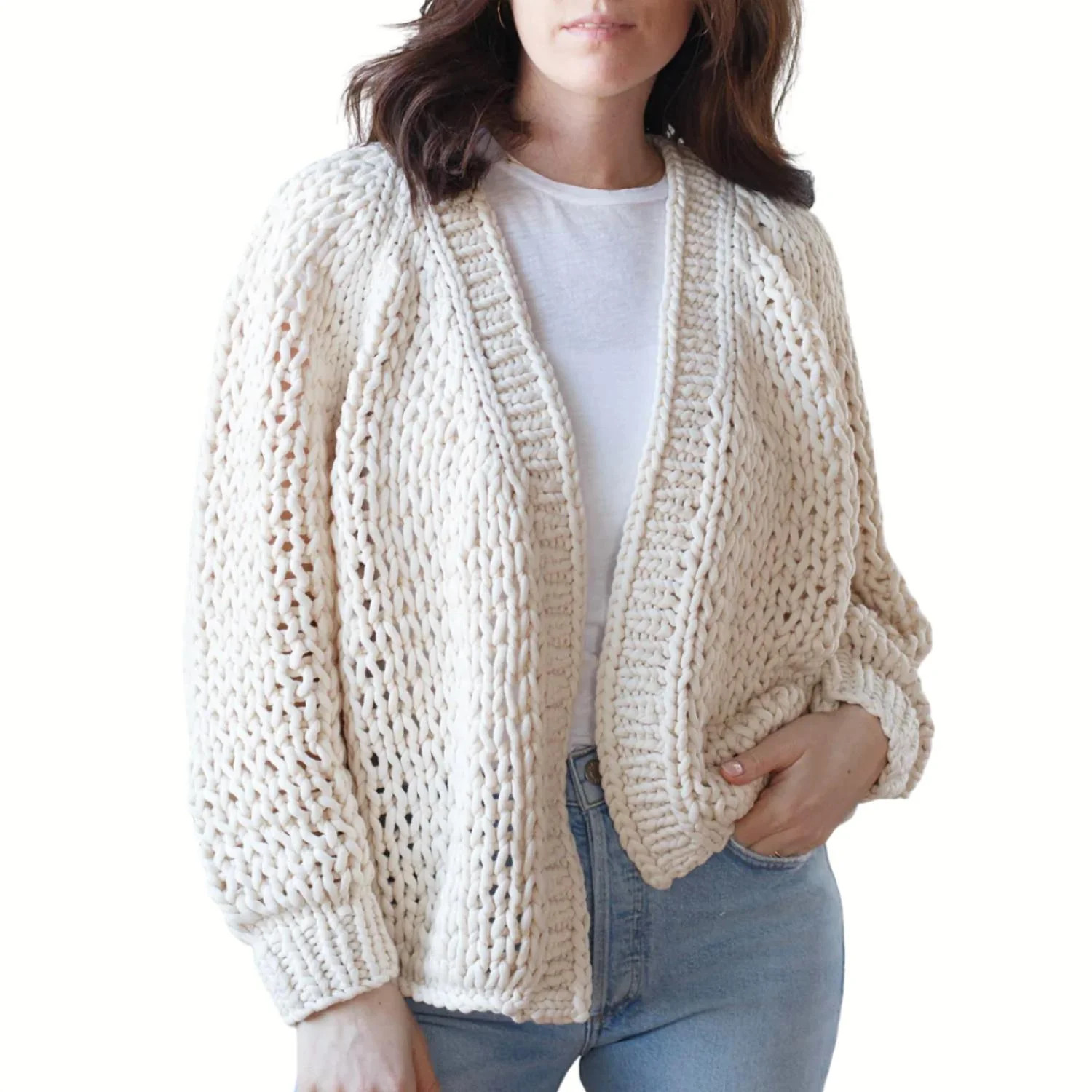 Handknit Cardigan In Ecru | Shop Simon