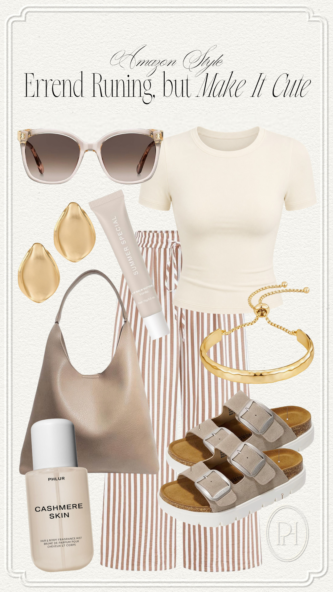 Amazon finds that are perfect for running errands, while keeping stylish!

summer fashion, summer style, summer outfit, summer look, off-white shirt, classic tee, striped pants, slides, sandals, summer shoes, summer footwear, body spray, women's fragrance, gold earrings, gold bracelet, tan tote bag, slouchy tote bag, neutral handbag, lip balm, lip gloss, designer sunglasses 

 #LTKgrwm #LTKootd #LTKmomlife